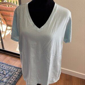 Lands End Womens Short Sleeve V Neck Lt Blue EUC Large